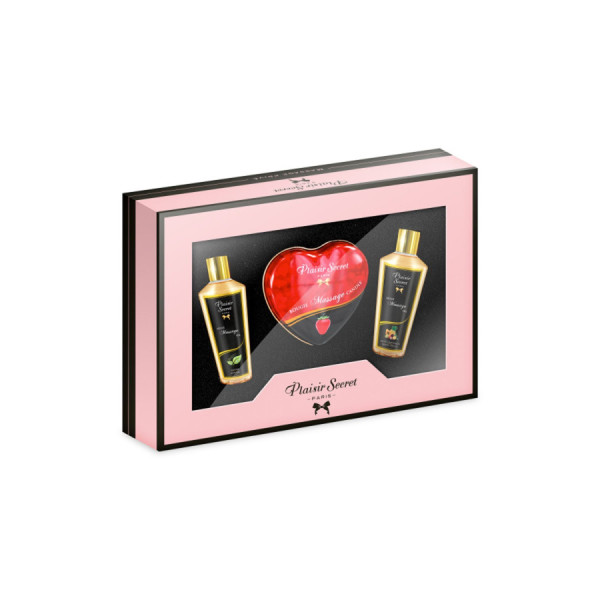 Coffret de massage contenant 2 huiles sèches et 1 bougie de massage 
